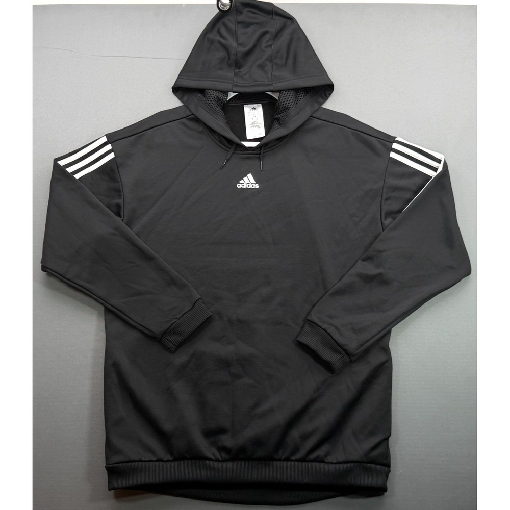 Adidas 3-Stripes Fleece Hoodie Sweatshirt Black Mesh Lined Hood | Women's Large